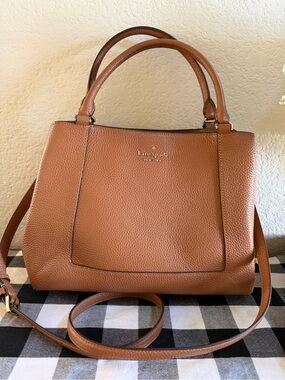 kate spade Brown Pebbled Leather Satchel with Detachable Strap